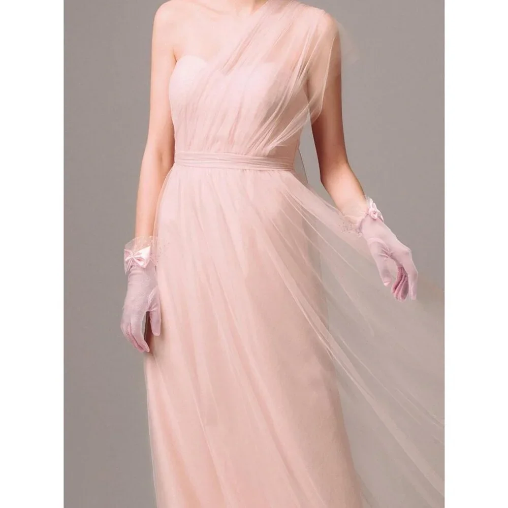 Women's Short Pink Bow Lace Gloves Tea Party Elegant Opera Wedding Accessories